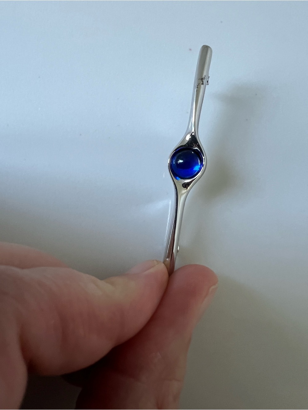 Sarah Coventry VTG Silver Tone Cobalt Blue Cabochon Modernist Pin
